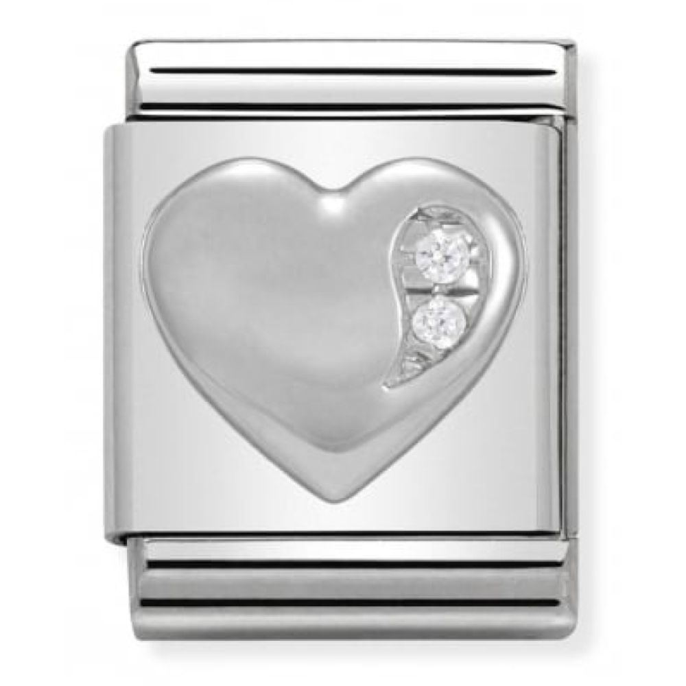 Big Silver CZ Heart Link