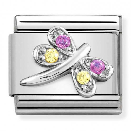 Composable Classic CZ and Silver Lilac and Yellow Dragonfly Link