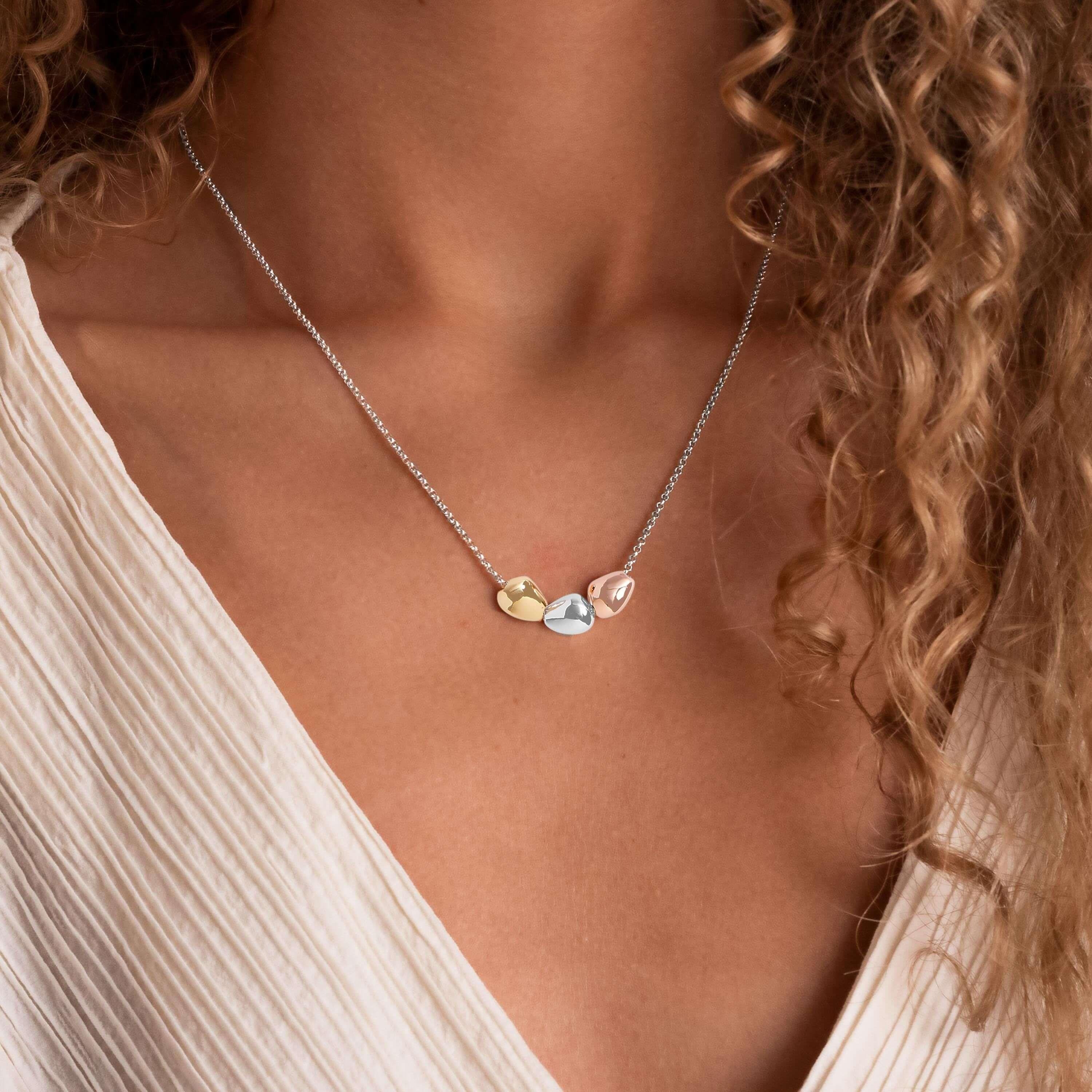 Florence | Pebble Necklace | Silver Rose Gold And Gold | Necklace | 46cm + 5cm Extender