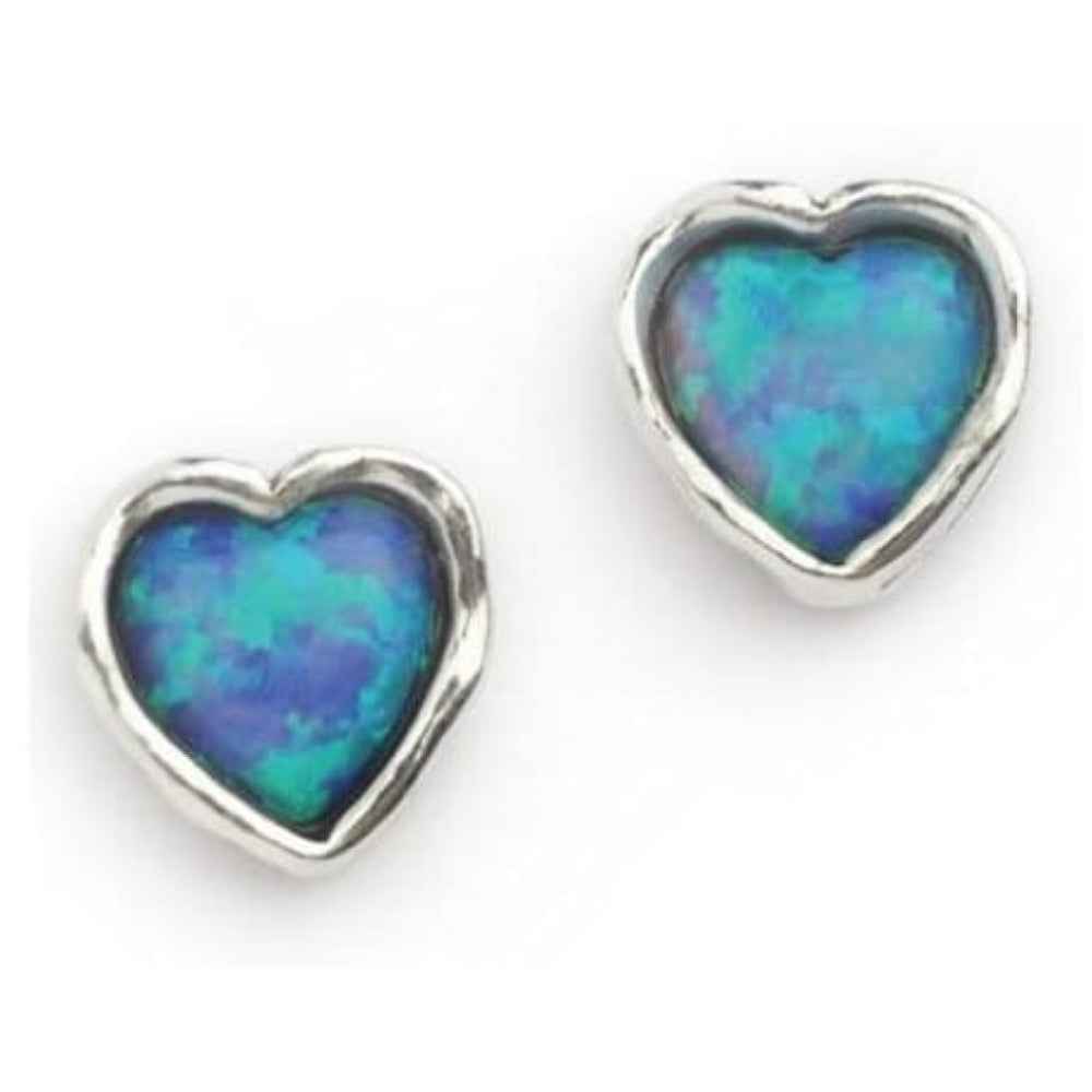 Ladies Handmade Opal Heart Silver Stud Earrings