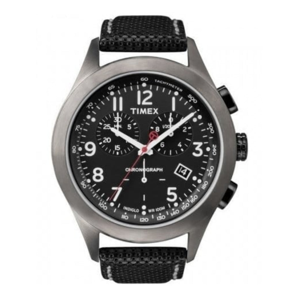 Gents Black Chronograph Dial And Black Strap Watch