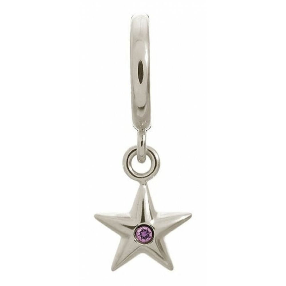 Sterling Silver Star With Pink Crystal Charm