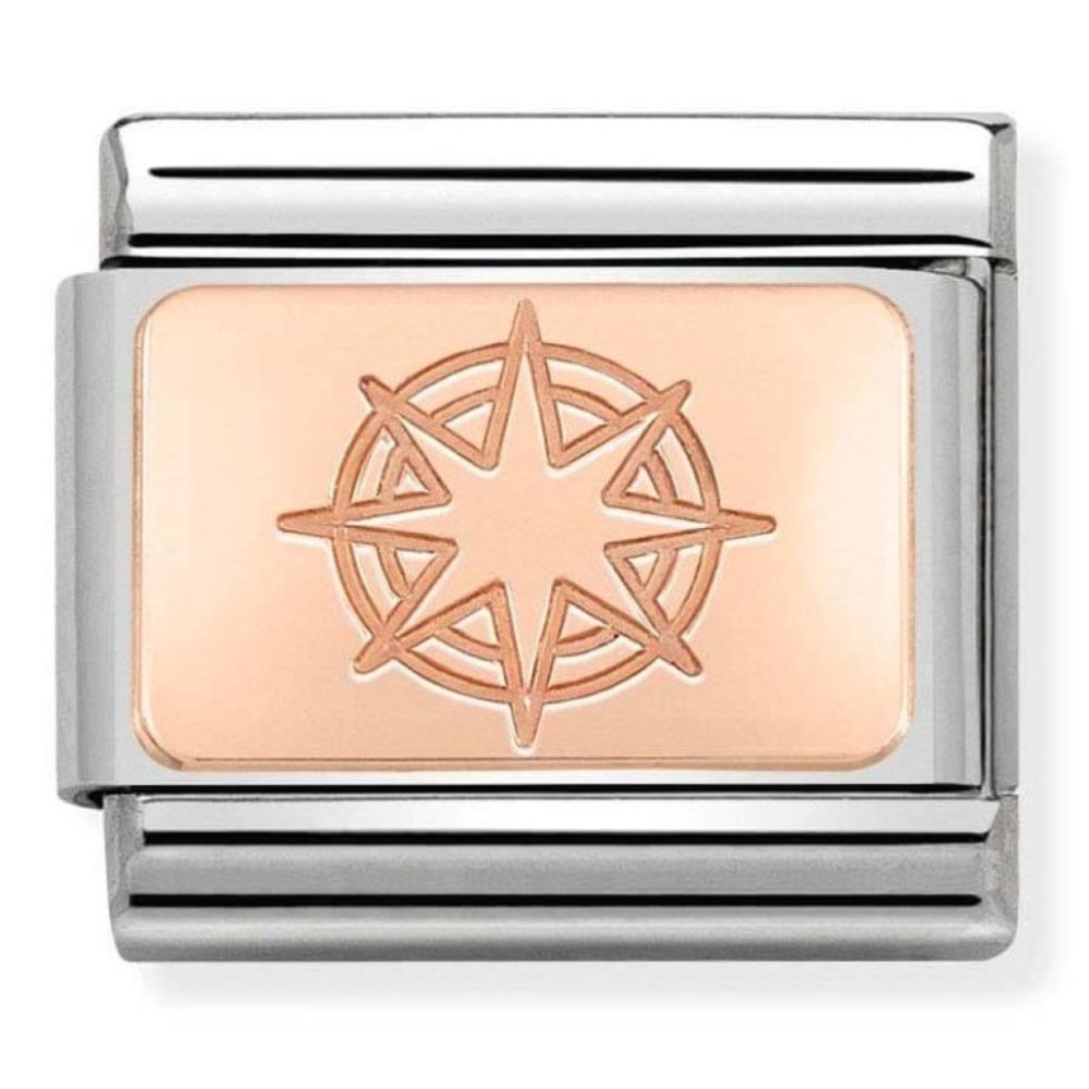 Composable Classic Steel & 9k Rose Gold Compass Rose Plate Charm