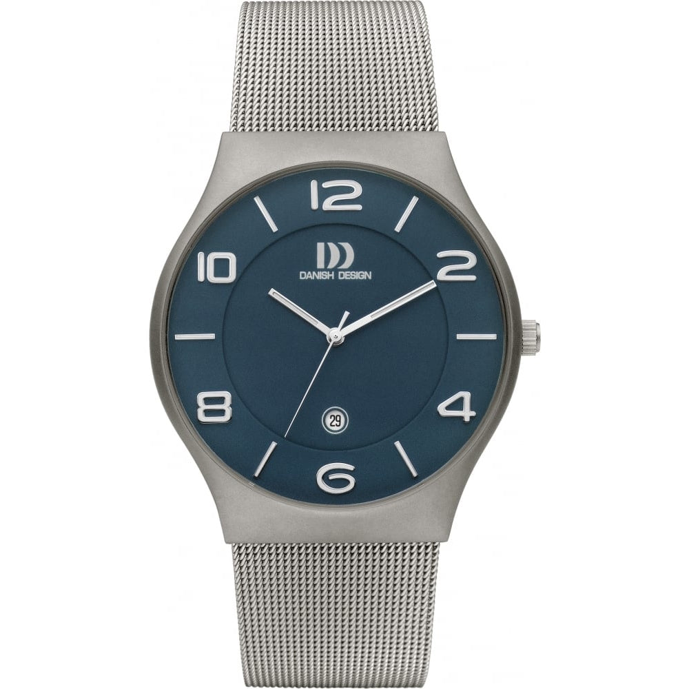 Gents Mesh Bracelet Watch Aircraft Grade Titanium and Blue Dial