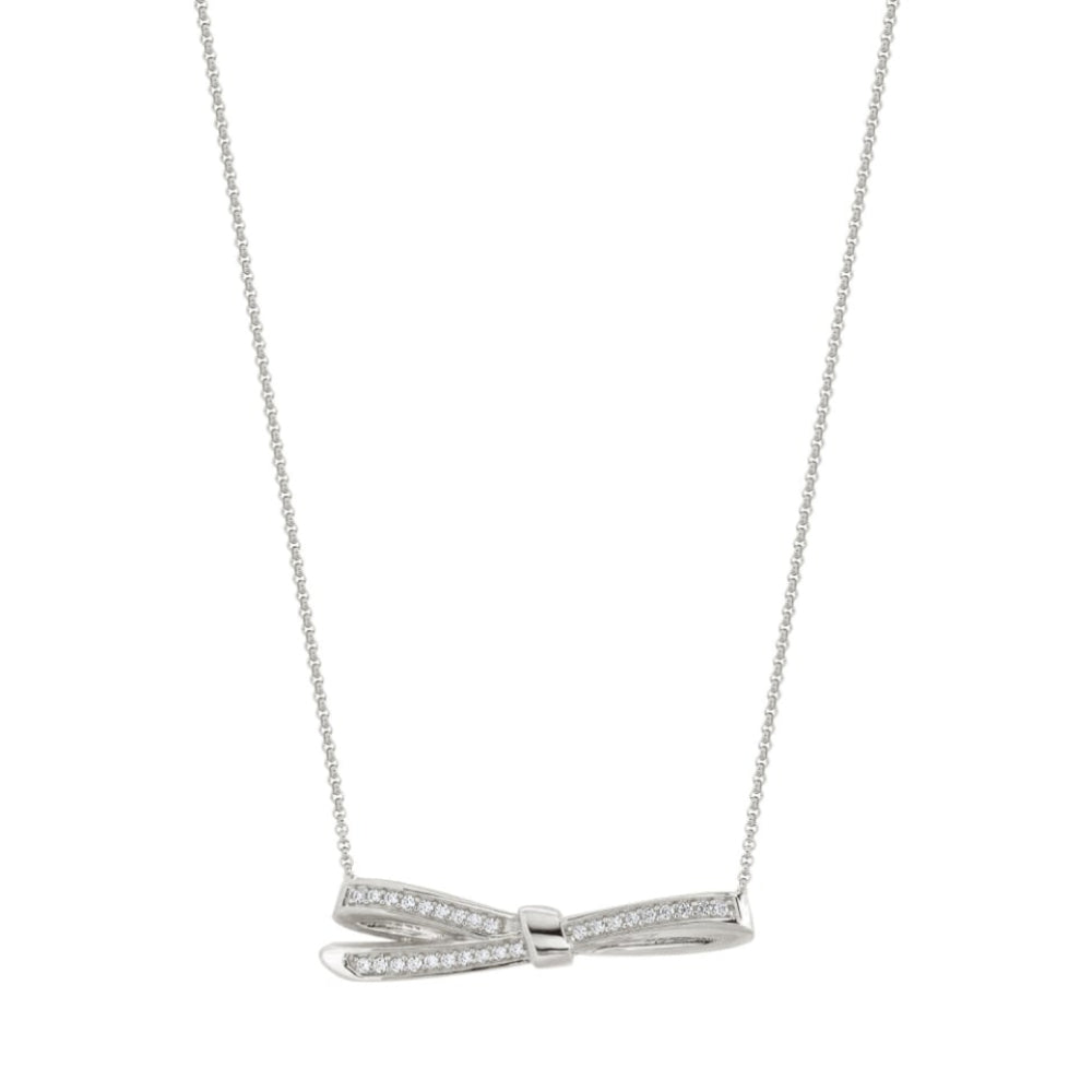 Sterling Silver Big BOW Pendant With Cubic Zirconia Necklace