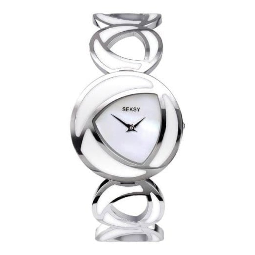 Ladies White Stainless Steel Enamel Bracelet Watch