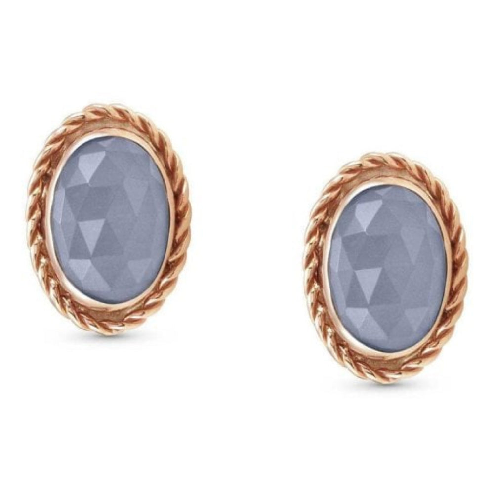 Rose Gold Plated With Bandaged Agate Setting Oval Earrings
