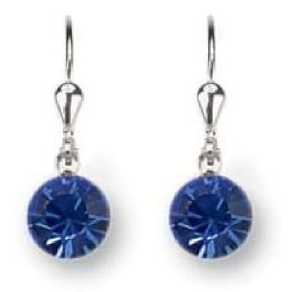 Ladies Deep Blue Swarovski Elements Rhodium Plated Metal Earrings