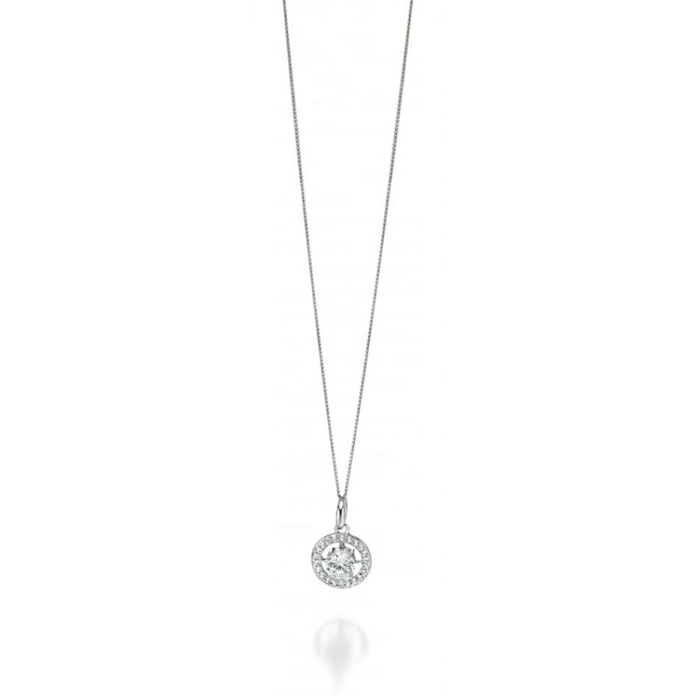 Silver Round CZ Pendant With Pave Surround