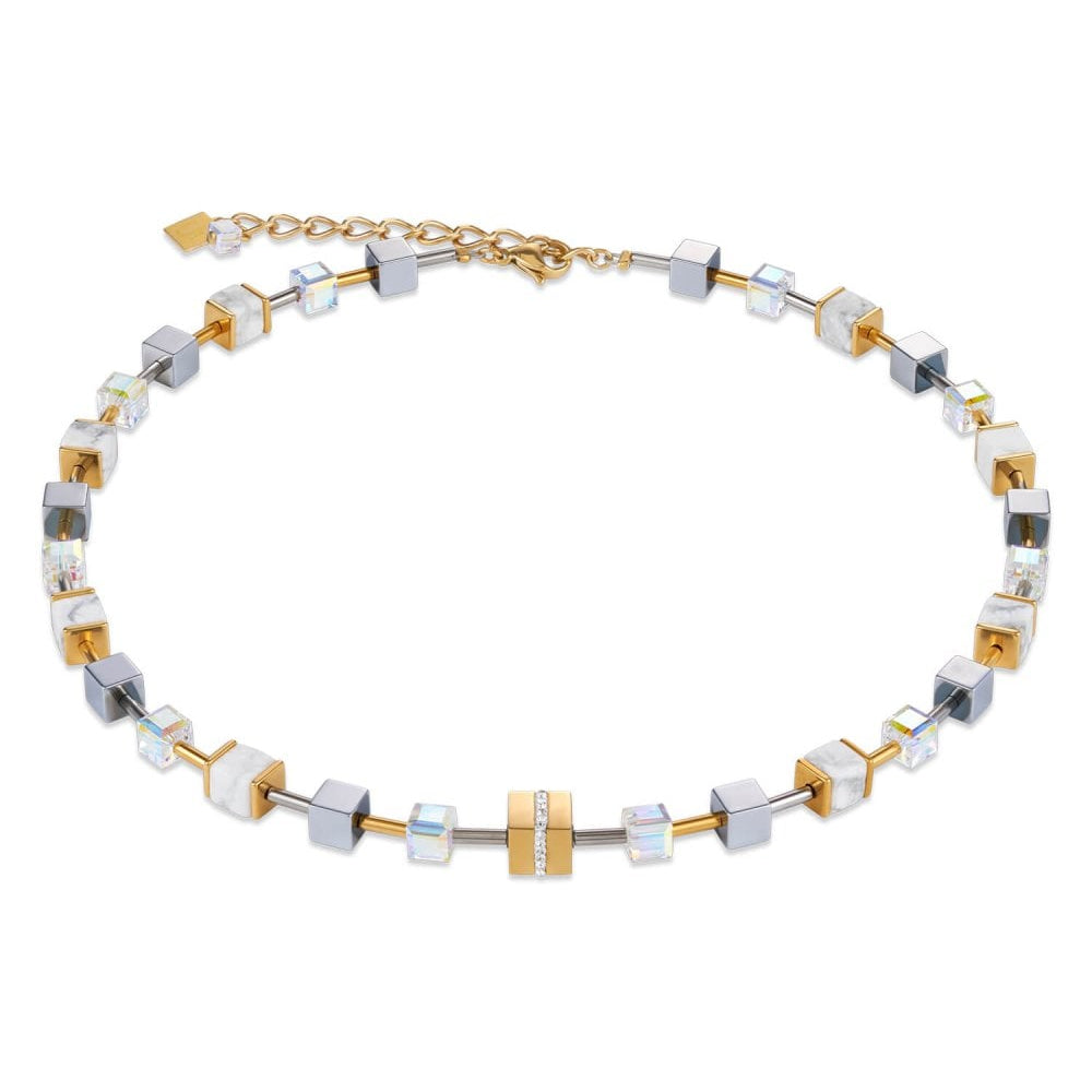 Gold-White Geo Cube Necklace
