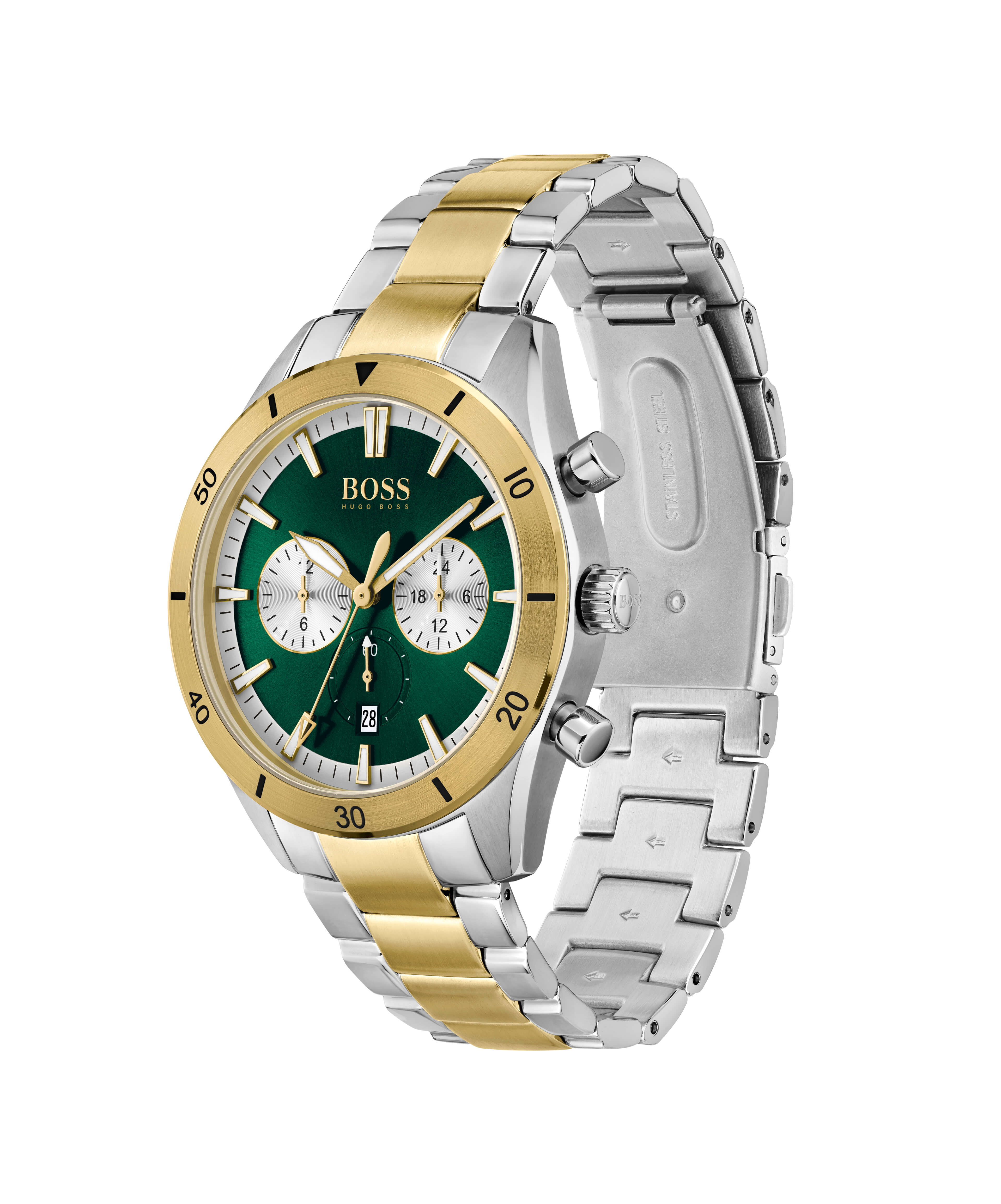 Santiago Two Tone Case Green Chronograph Dial & Bracelet Strap Gents Watch