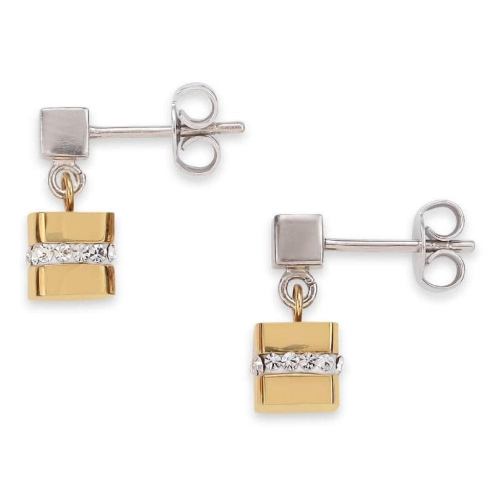 Gold-Silver Crystals Strip Cube Stainless Steel Ear studs