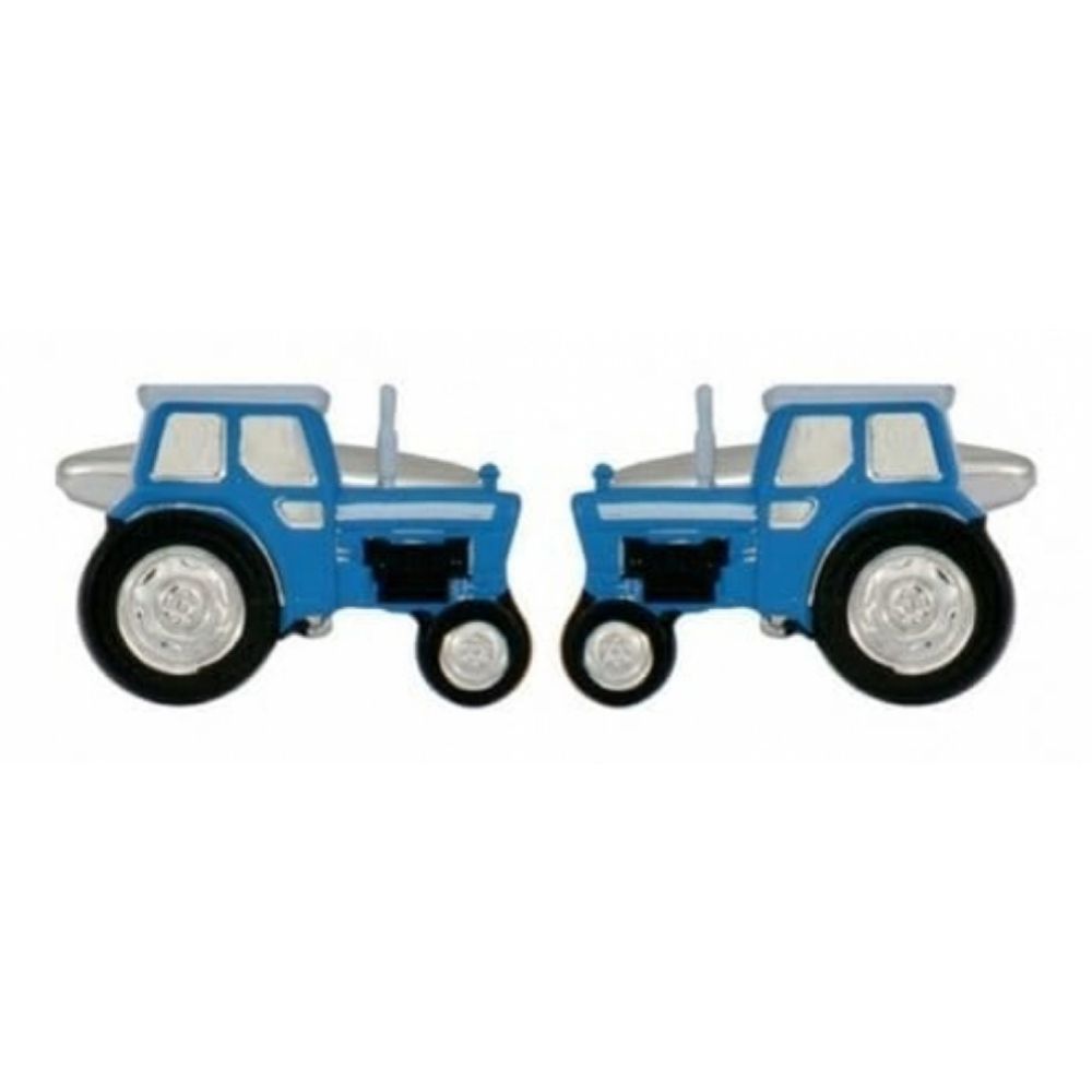 Rhodium Plated Blue Tractor Cufflinks