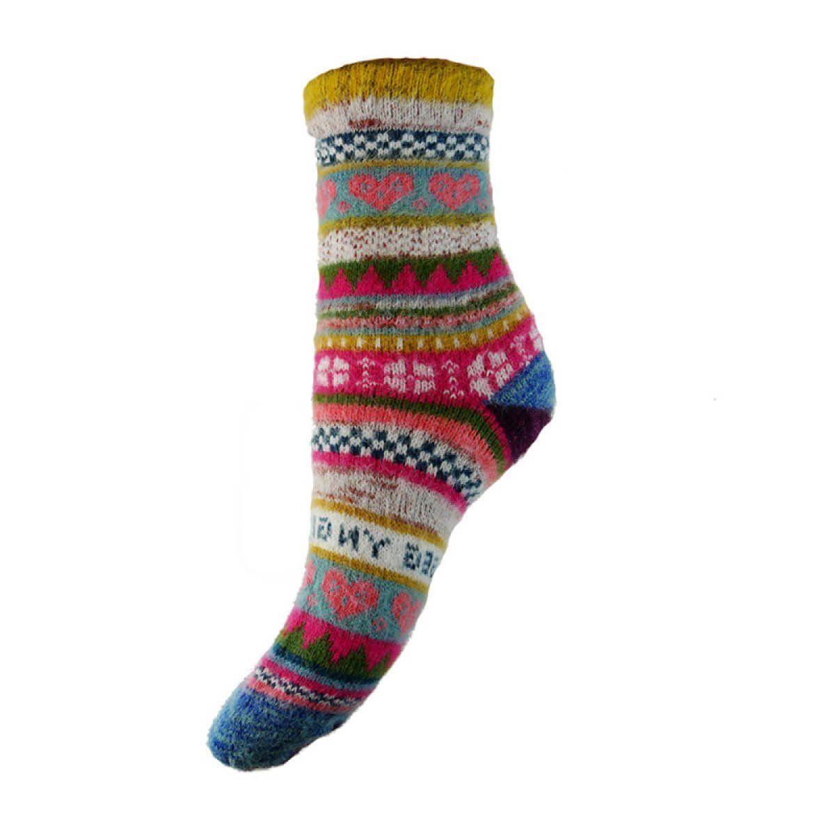 Multi Coloured Orange Cuff Scandi Wool Blend Socks