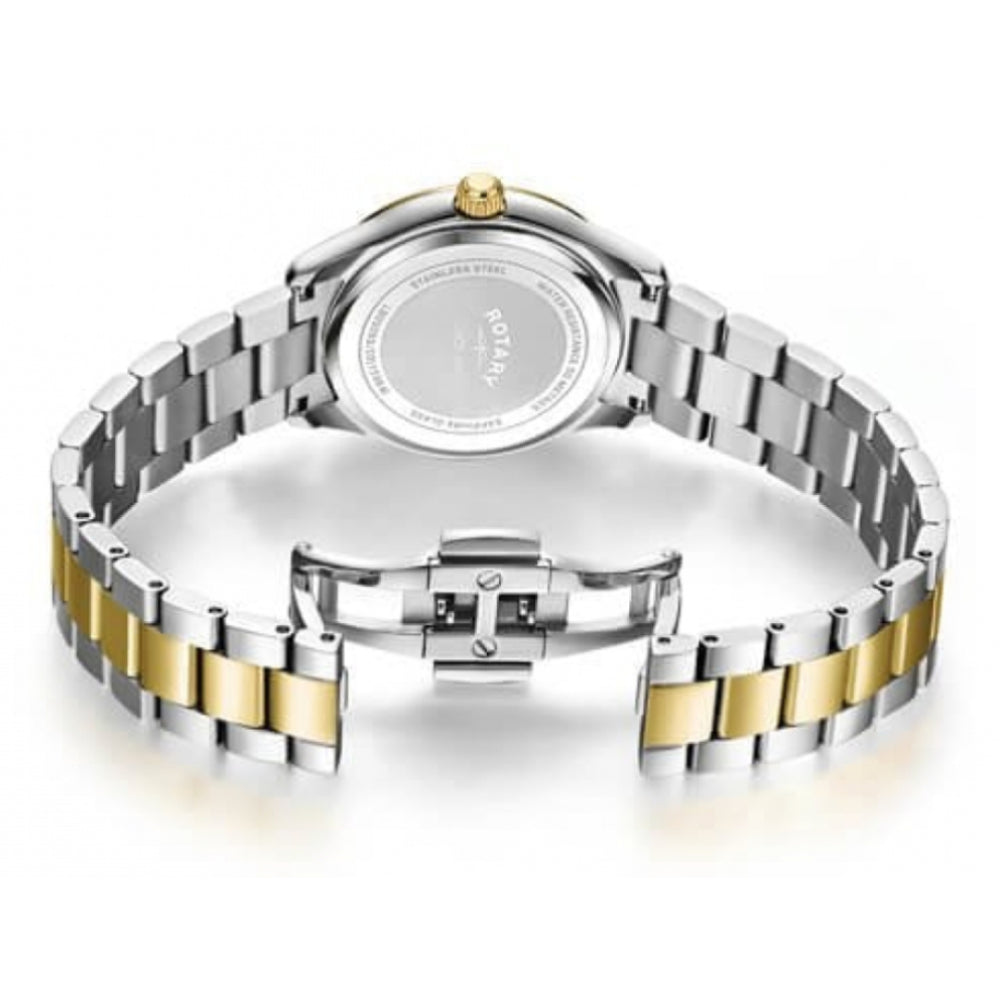Gold Tone Case With Stones Around & Two Tone Bracelet Strap Ladies Oxford Watch