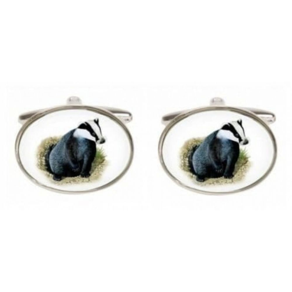 Rhodium Plated Badger Cufflinks