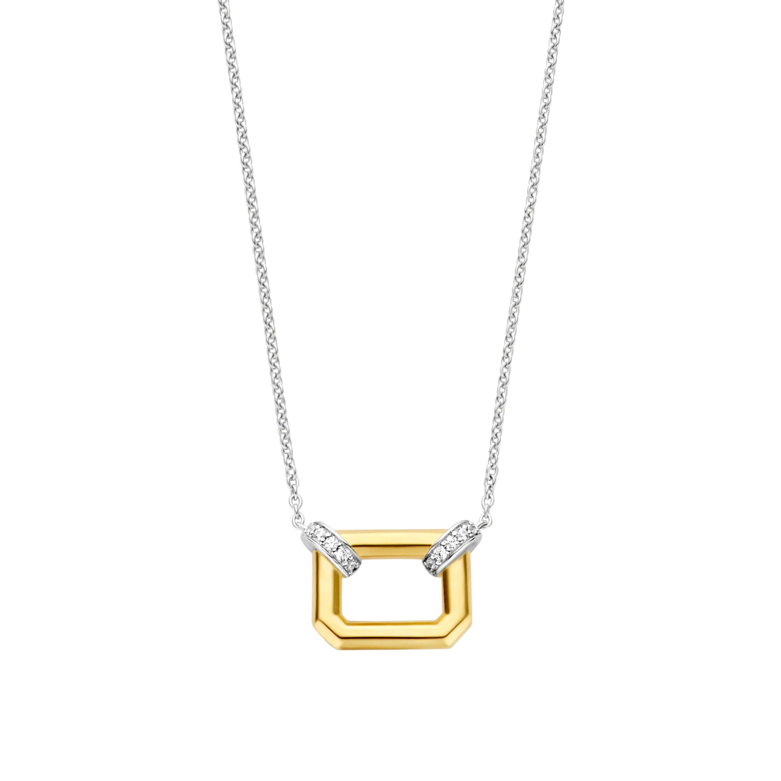 Gold Plated Rectangular Pendant Chain Necklace