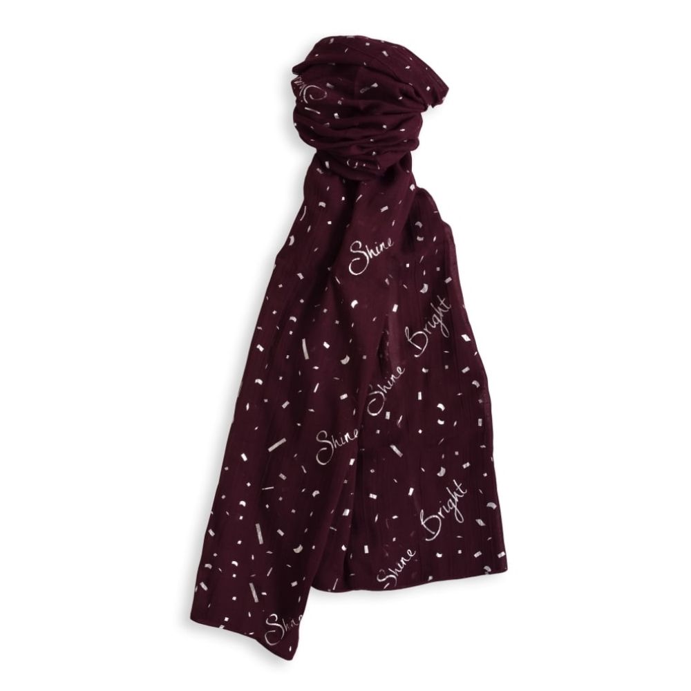 SENTIMENT SCARF - SHINE BRIGHT- burgundy/silver foil print - 184x86cm