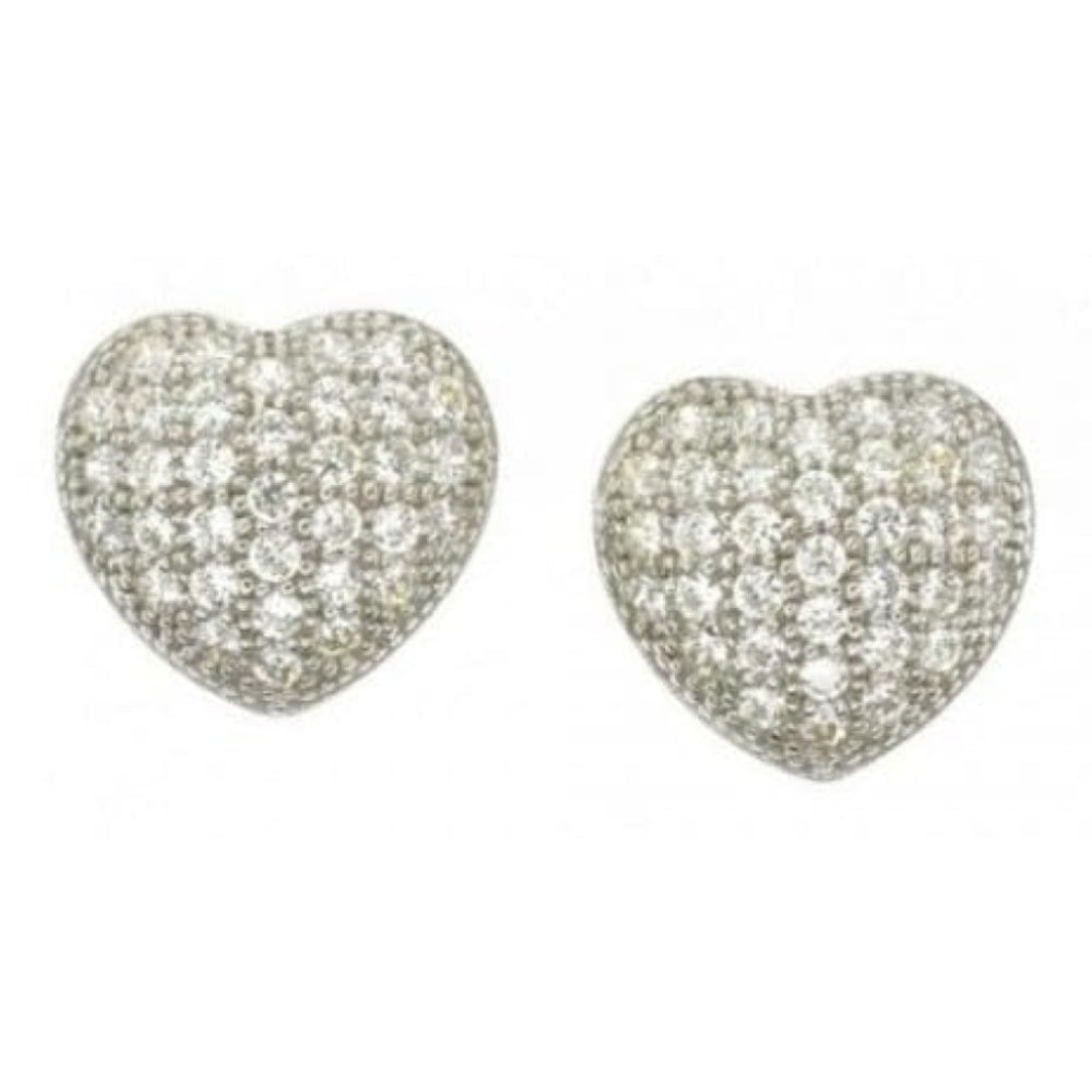 Sterling Silver Heart Shaped Stud Earrings With CZ