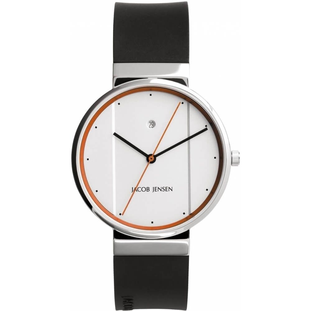 Stainless Steel White & Red Dial With Black Silicone Strap Gents Watch