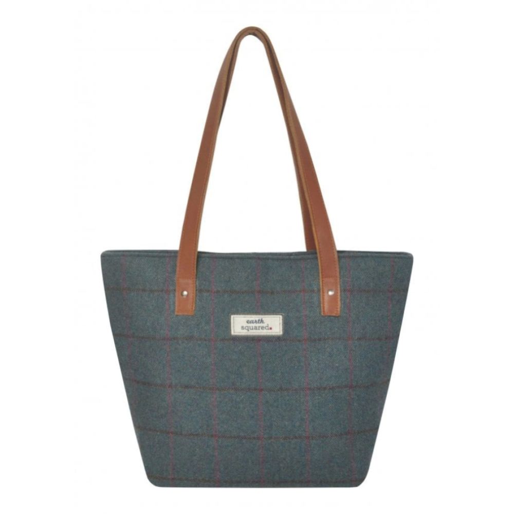 Steel Blue Herringbone Tweed Tote Bag