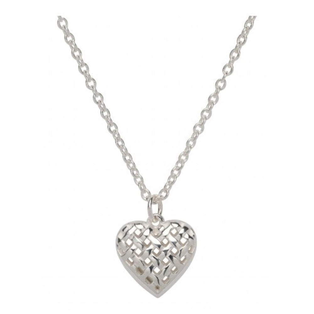 Sterling Silver 925 Square Pattern Heart Pendant Incl. Chain