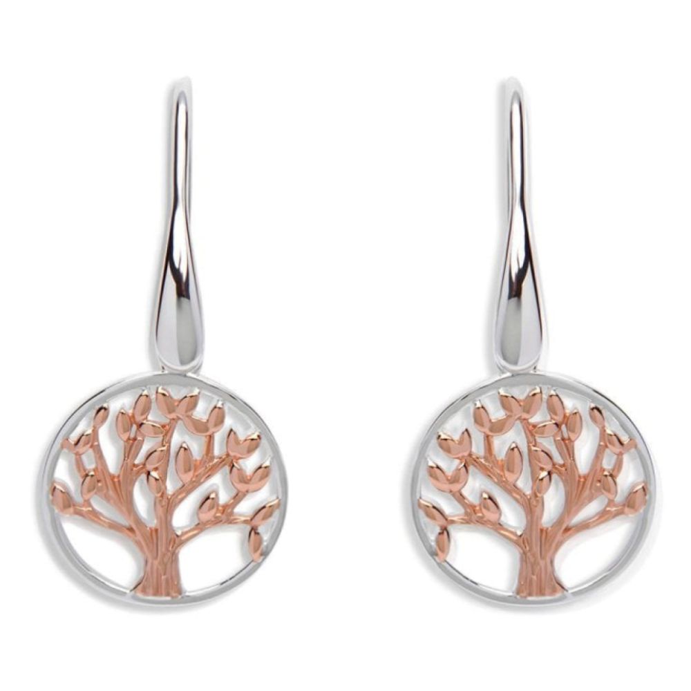 Sterling Silver 925 Earrings With Rose Gold Plating Tree In Circle