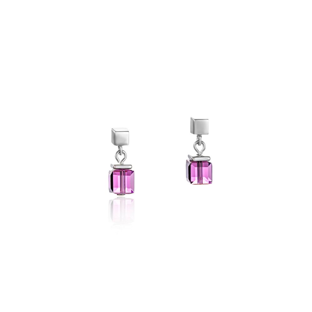 Swarovski Crystals & Amethyst Geo Cube Stainless Steel Earrings