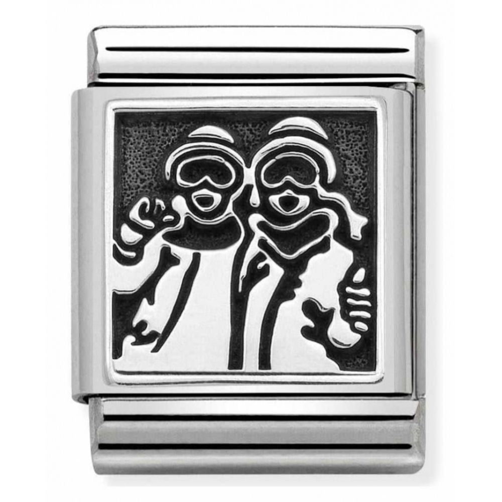Composable Oxidized Snowboarder Symbol Stainless Steel And Sterling Silver Big Charm