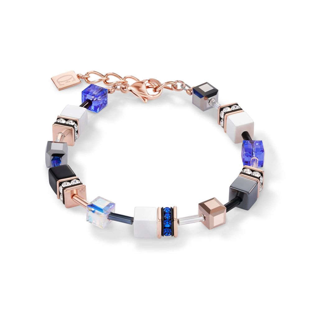 White & Blue Rose Gold Geo Cube Bracelet