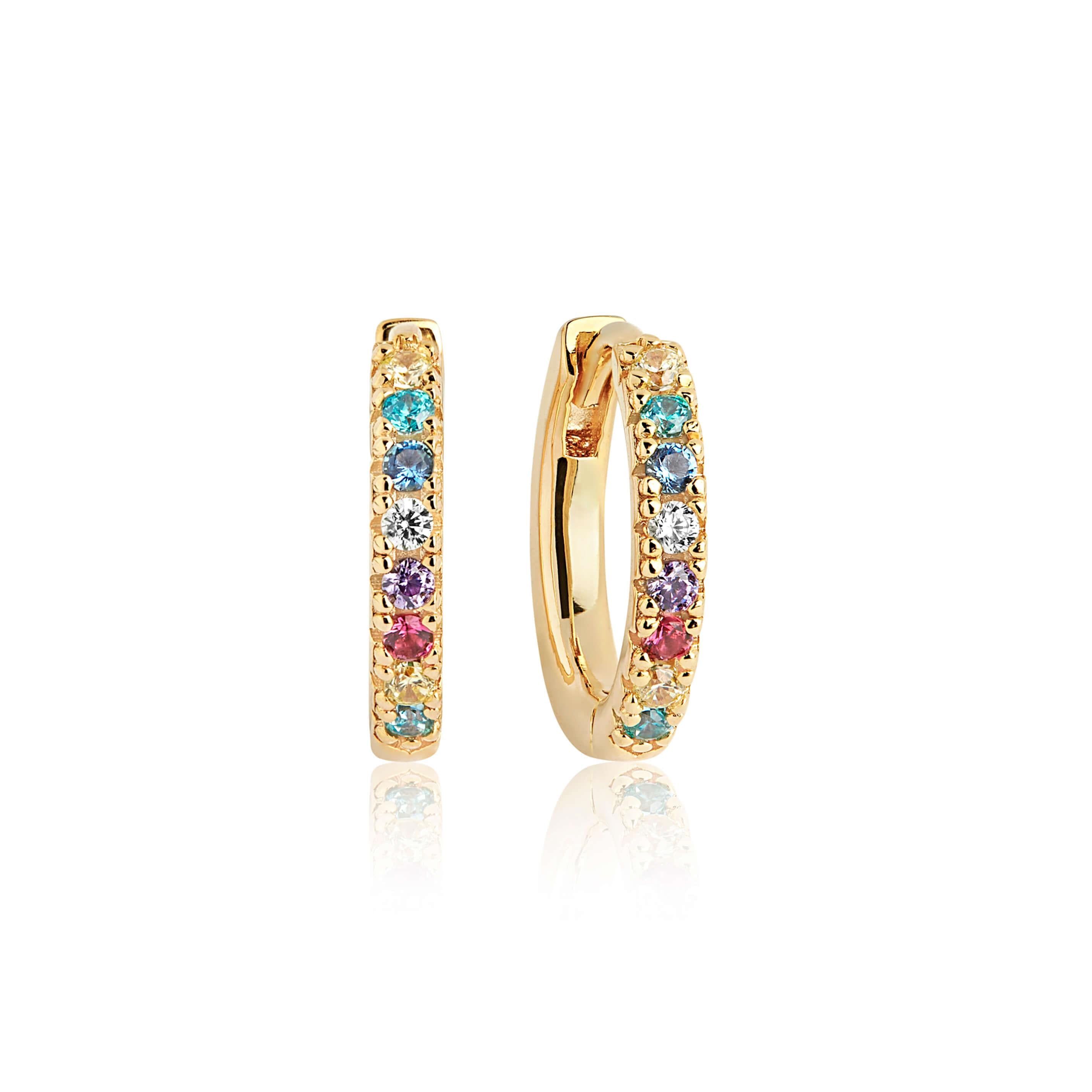 Ellera Medio Earrings In 18k Gold Plated With Multicoloured Zirconia