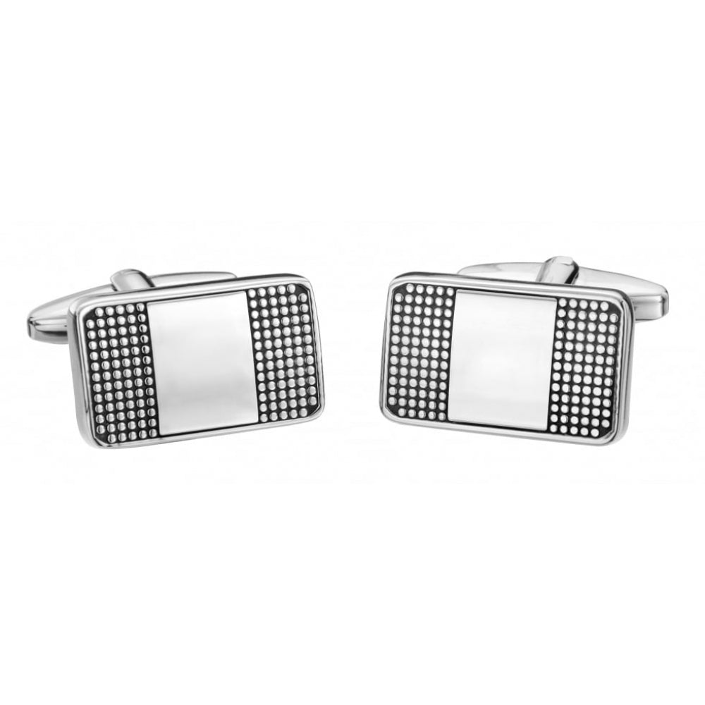 Rectangular Cufflink In Silver With Fine Dotted Detailed Pattern