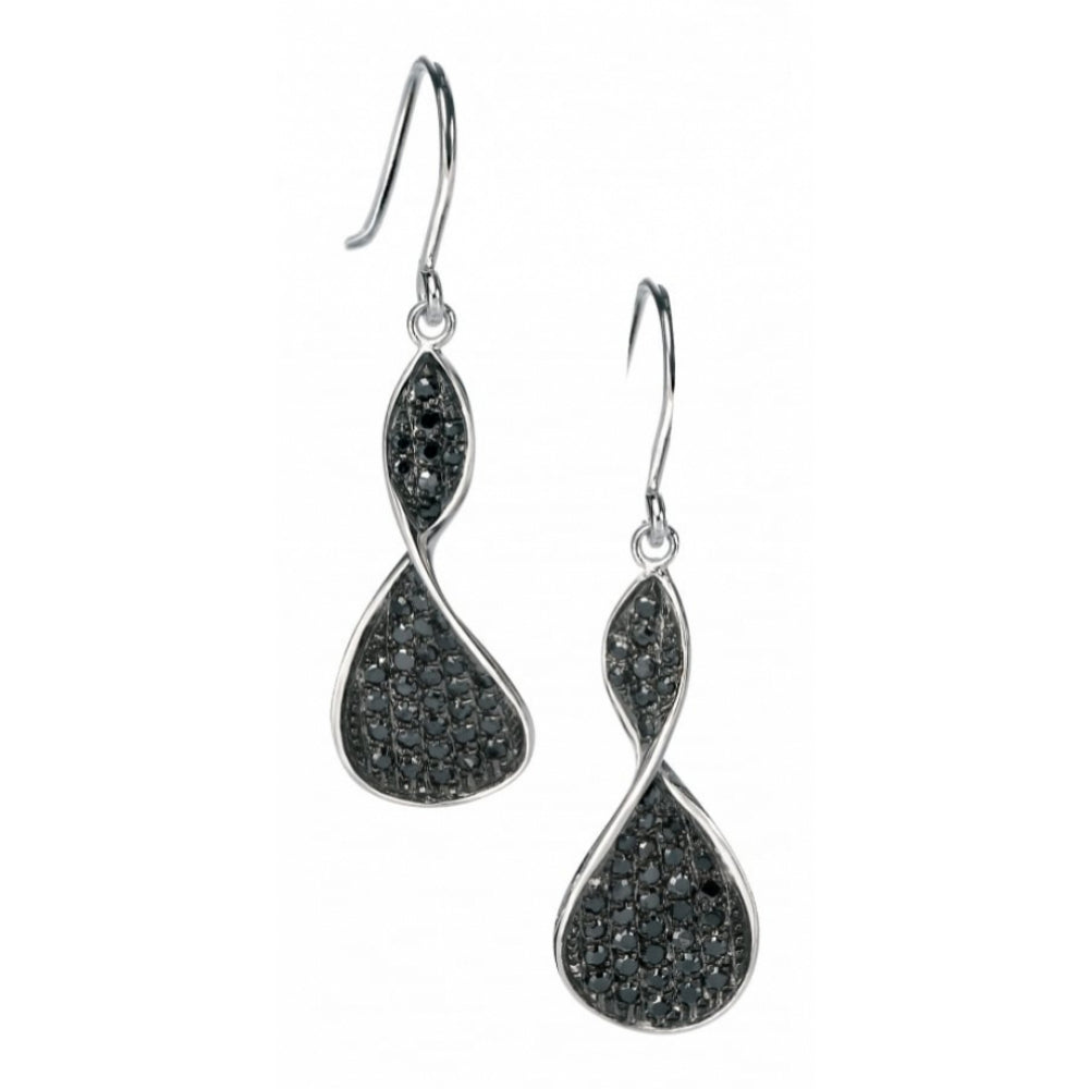 Silver Black CZ Twist Drop Earrings