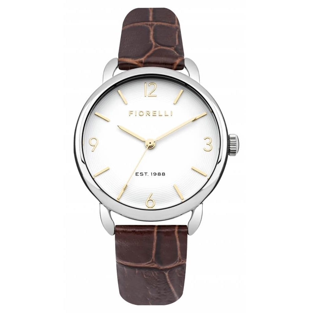 Brown Leather Strap Ladies Watch With White Dial