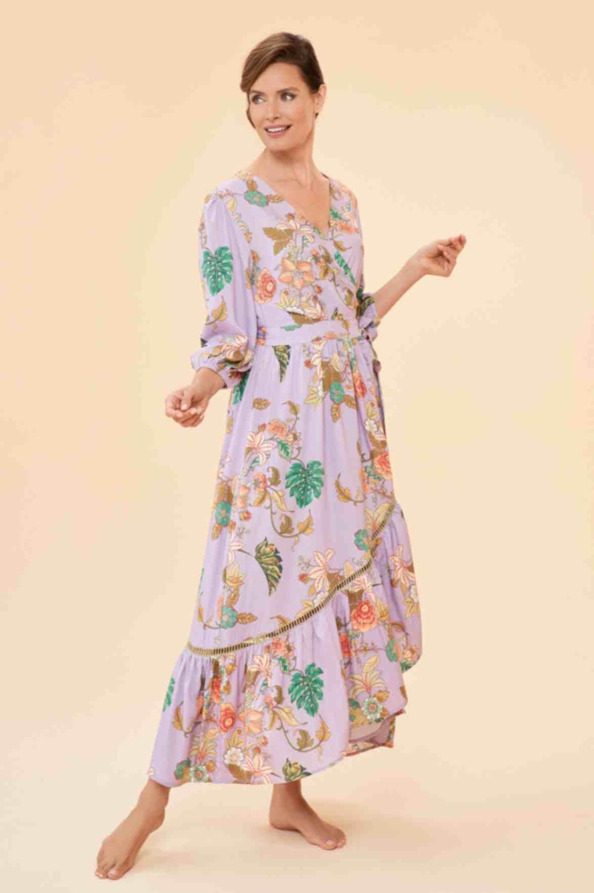 Prancing Tiger Wrap Dress - Lilac