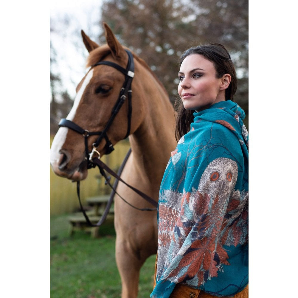 Print Scarf - Autumn Owl -Teal