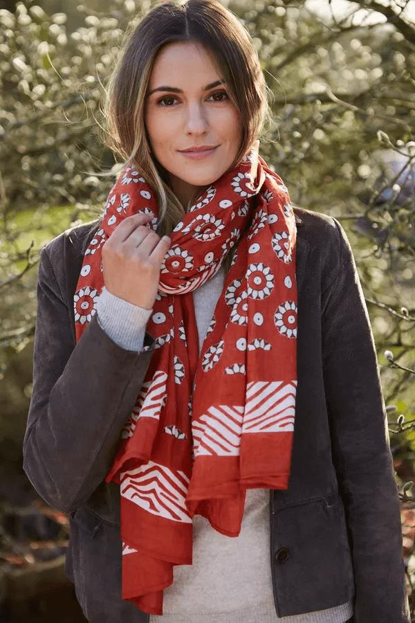 Hand Printed Cotton Sarong Coggs Rust