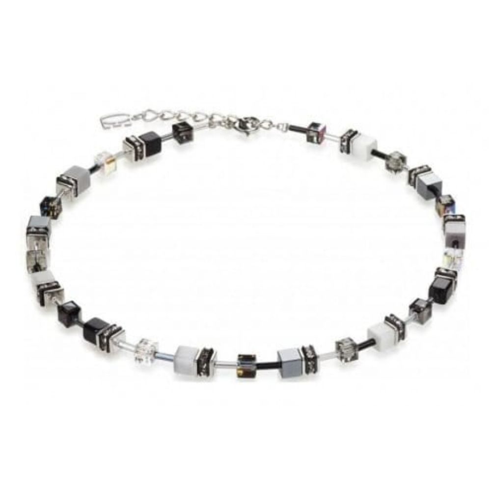 Ladies Synthetic Tigers Eye Black & White Coloured Cube Necklace