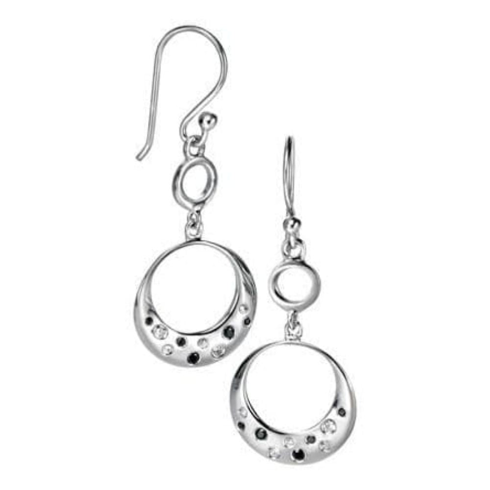 Ladies Silver Black & Silver Cubic Zironia Earrings