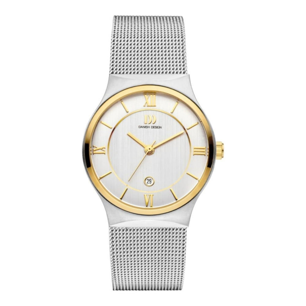 Danish Design Ladies Silver Stainless Steel and Gold Plated Strap Watch