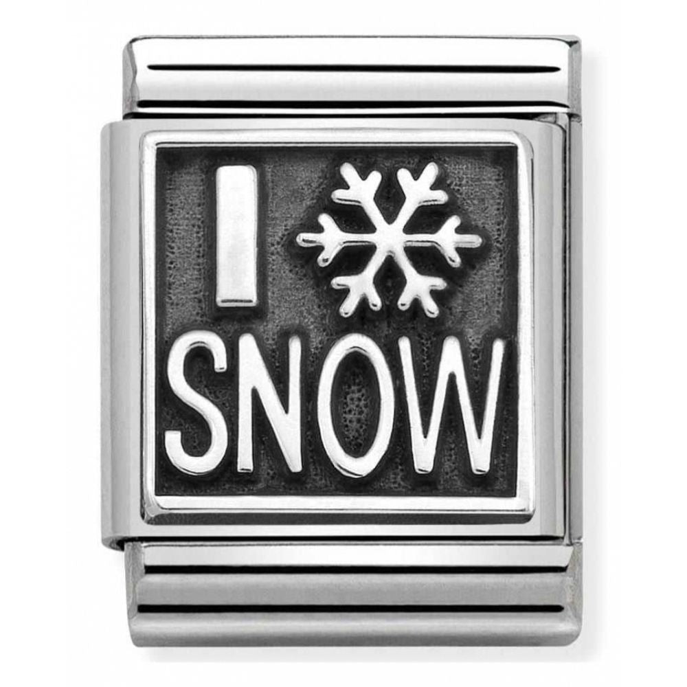 Composable Oxidized I Love Snow Symbol Stainless Steel And Sterling Silver Big Charm