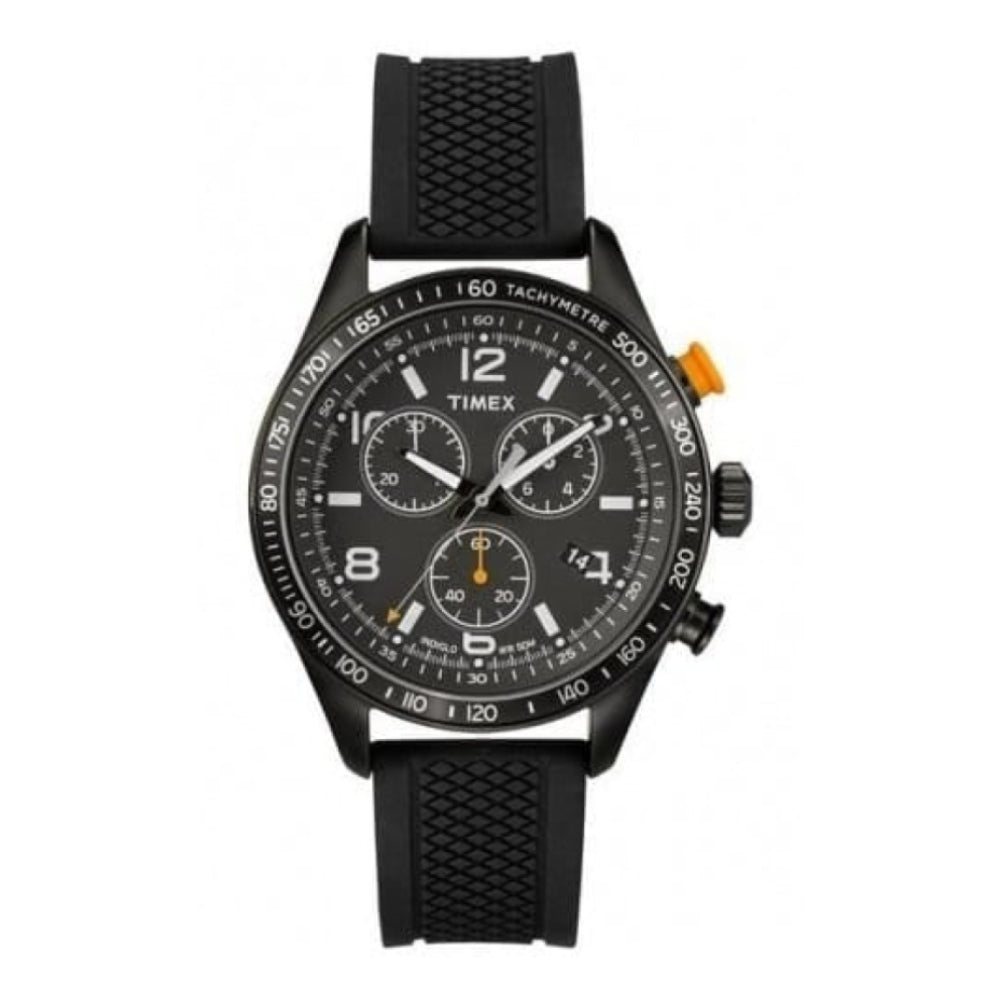 Gents Black Rubber Chronograph Watch & Tachymeter