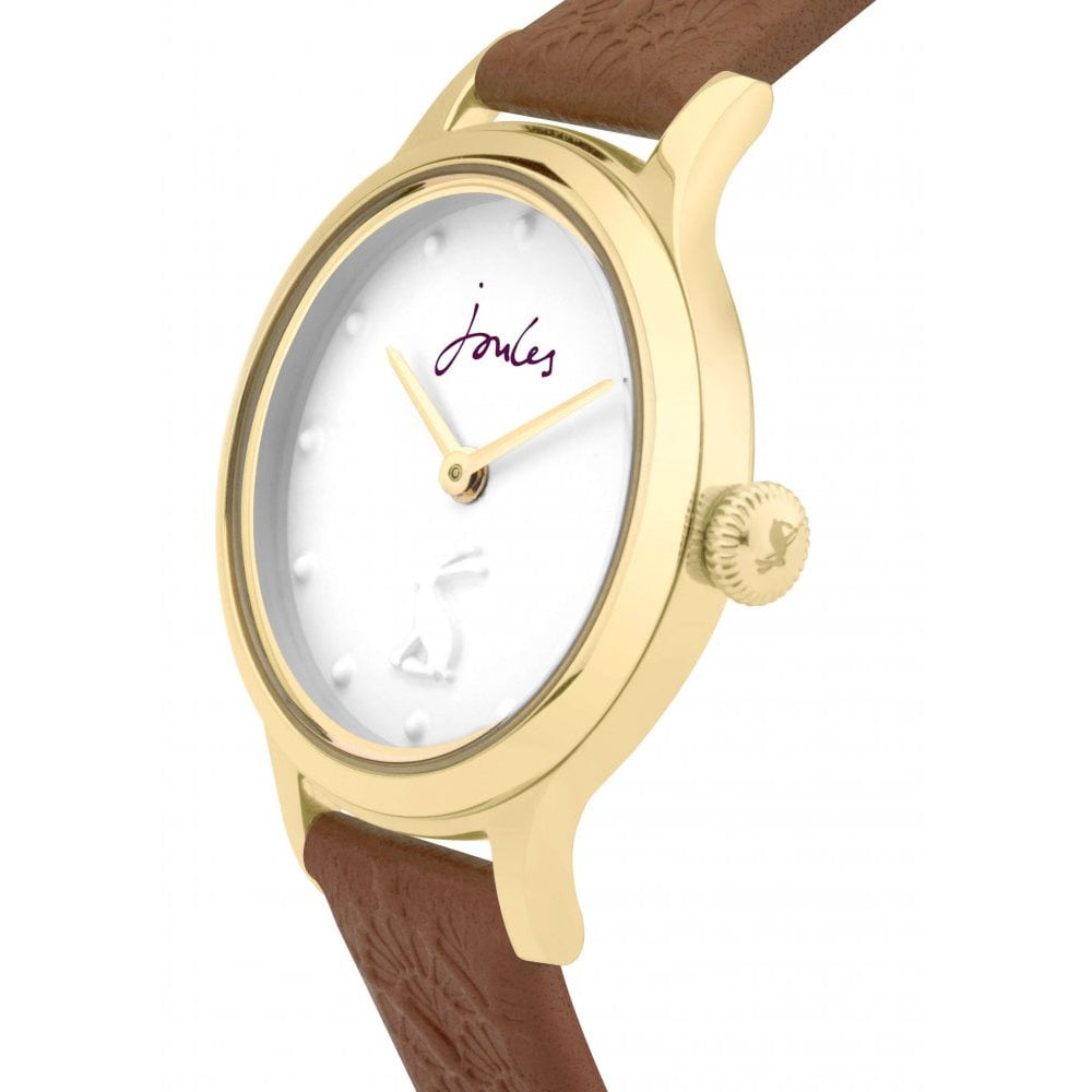 Tan Leather Strap White Dial & Gold Tone Case Ladies Watch