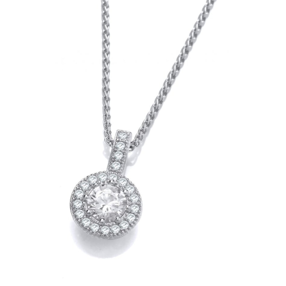 Silver Flat Solitaire CZ Surround Pendant