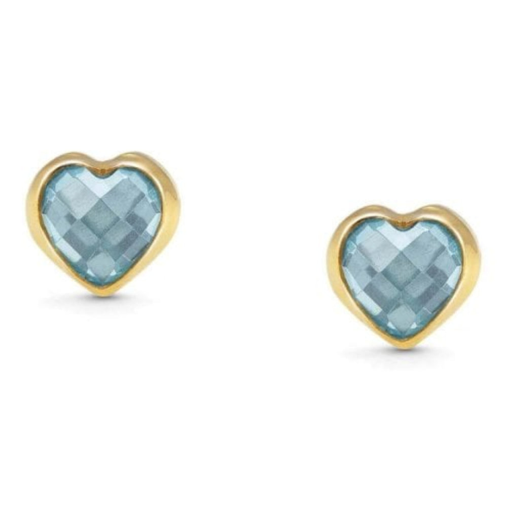 18k Gold Plated With Light Blue CZ Heart Earrings