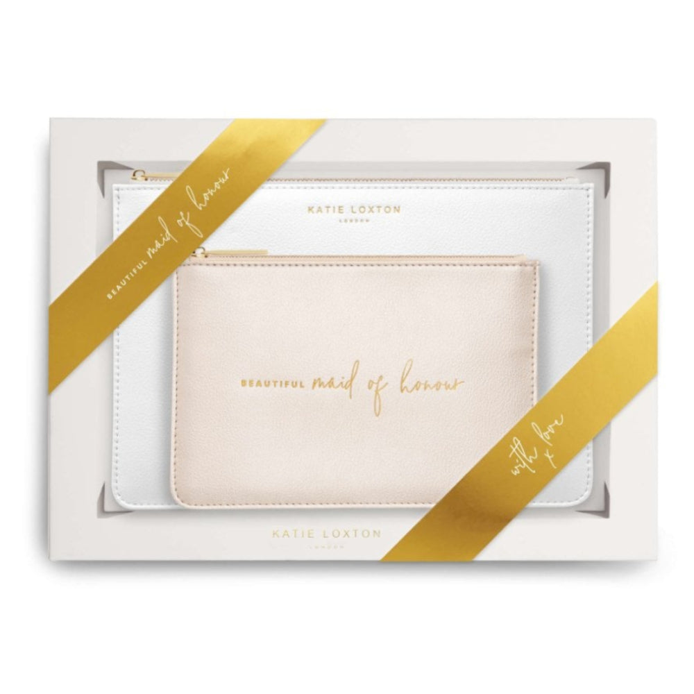 BRIDAL PERFECT POUCH GIFT SET - BEAUTIFUL MAID OF HONOUR - Metallic Gold and White - 29x21x2.5cm (boxed)