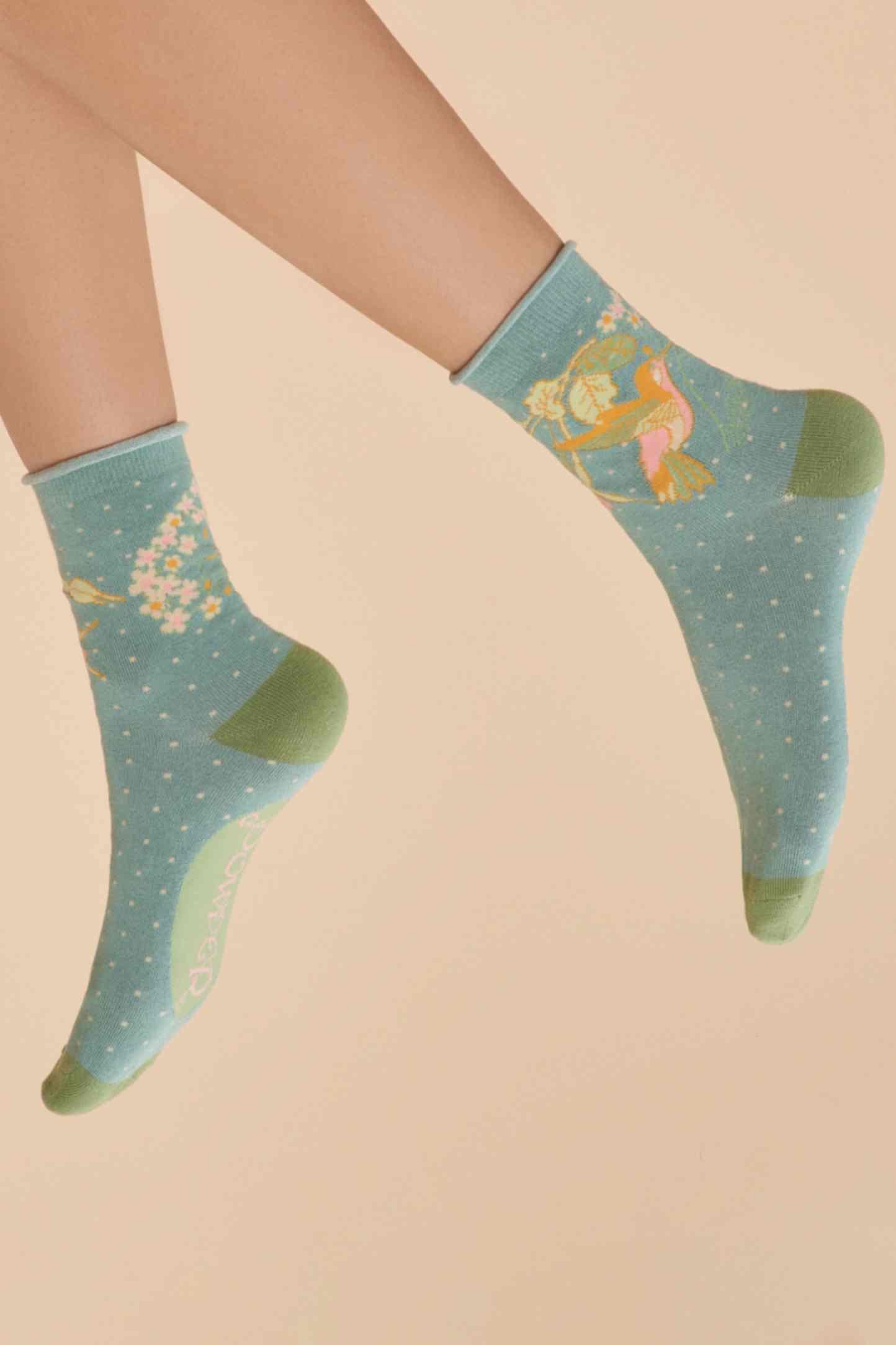 Hummingbird Ankle Socks - Aqua