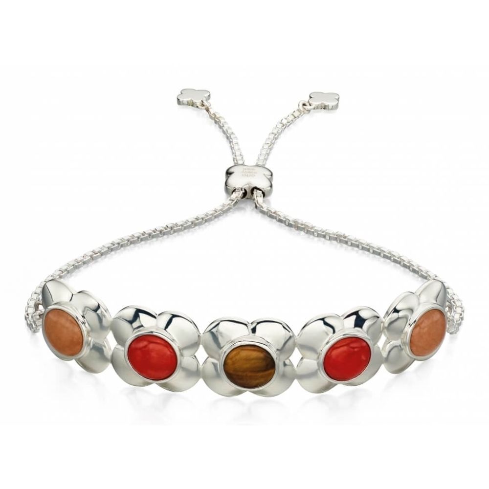 Tiger's Eye Inlay Sterling Silver Flower Toggle Bracelet