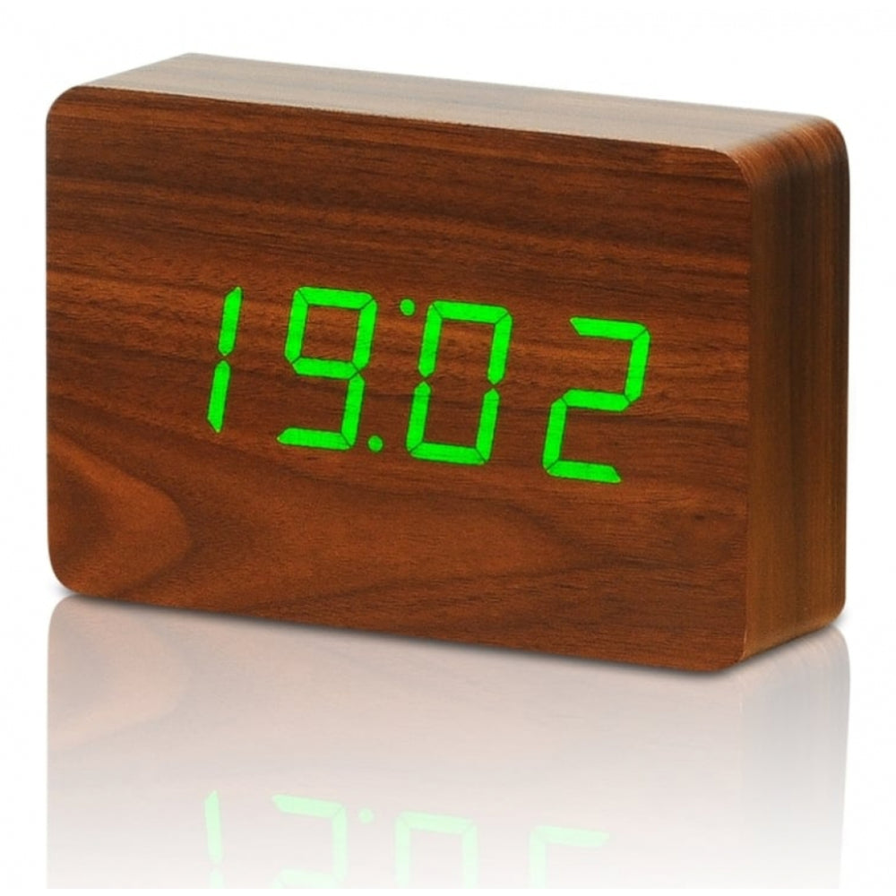 Brick Walnut Click Clock/Green LED
