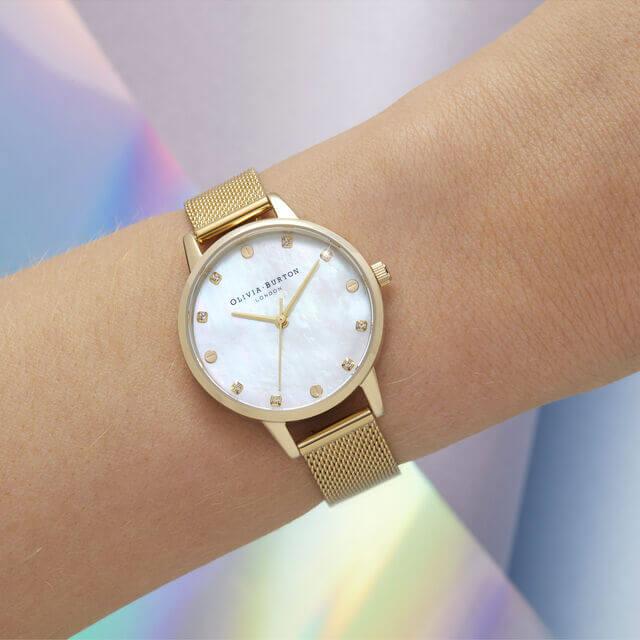 Midi Mother Of Pearl Dial Pale Gold Mesh Bracelet Ladies Watch